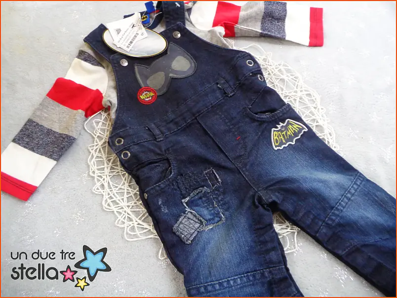 10985/23 - 6m salopette jeans scura + maglia grigio BATMAN NUOVO! ORCHESTRA