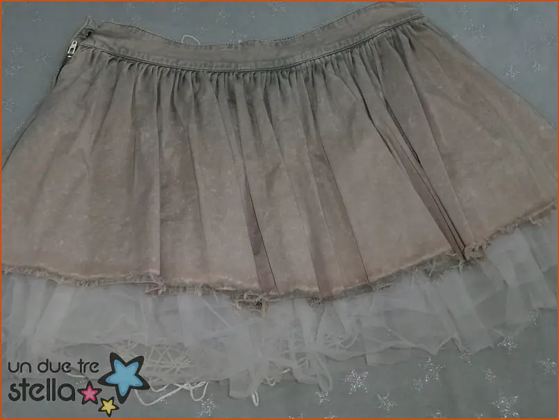 2385/24 - Tg.S 12/13a gonna jeans grigio con balze in tulle