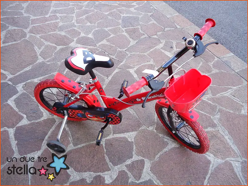 10254/23 - 16 bicicletta rosso nero LADYBUG + cestino + rotelle