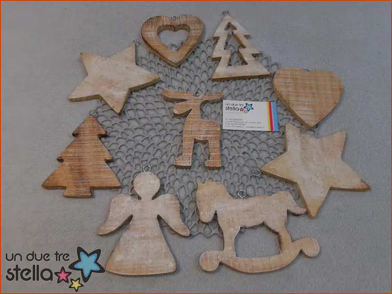 9478/25 - 9x addobbi albero in legno NATALE
